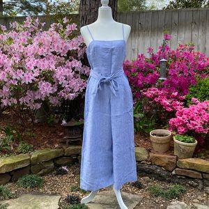 J. CREW Linen Blue/ White Striped Jumpsuit